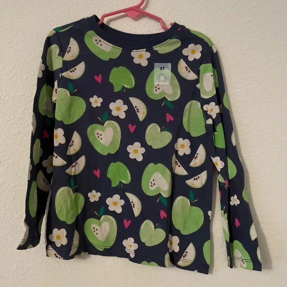 Old Navy Kids Apple Print Long Sleeve Tee - Green and Blue size 5T-NWT